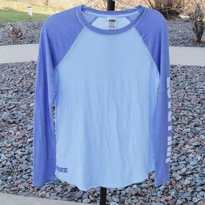 Pink by Victoria's Secret blue  baseball tee love pink logo along arm Small